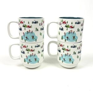 Peppermint & Pine Set of 4 Winter Village Ceramic Mugs